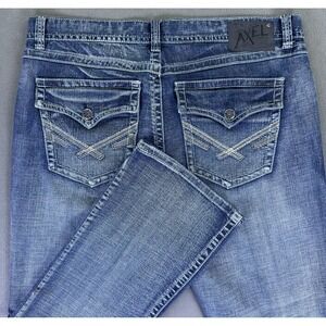 TK Axel Jeans Mens 38x32 Blue Vintage Bootcut Cowboy Flap Pocket Embroidered Y2K